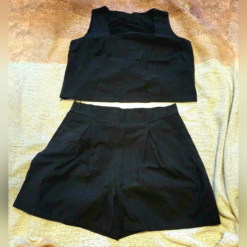 Black Cotton 2 Piece Short Outfit - Picture 2 of 7